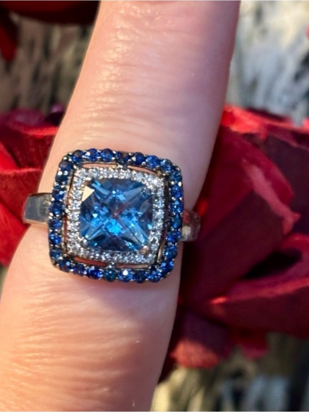 SOLD Levian Blue Topaz, Sapphire & Diamond 14kt White Gold Ring Retail $2500